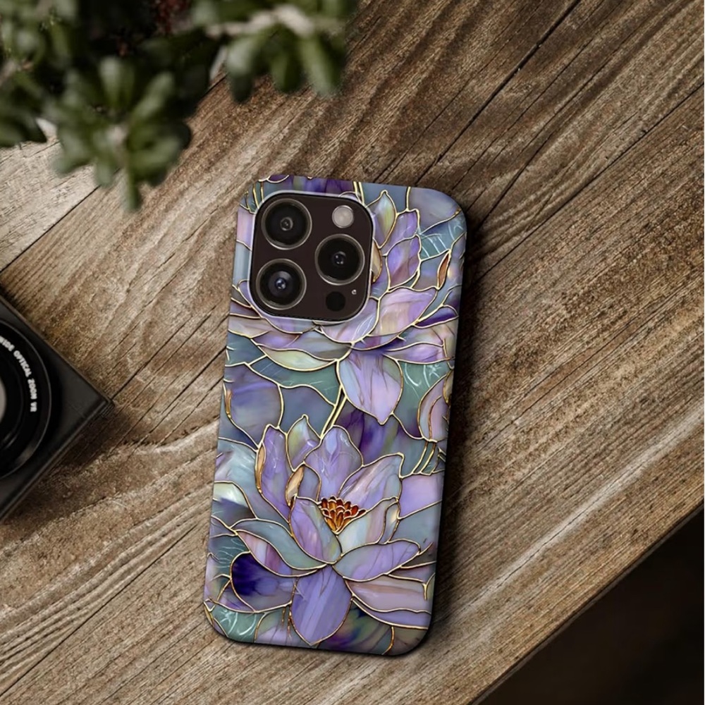 Stained Glass-Style Lotus Flower iPhone 14 PRO